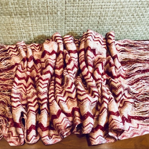 NWOT Festive Red & Rose Gold Metallic  Scarf by INC - Picture 2 of 8
